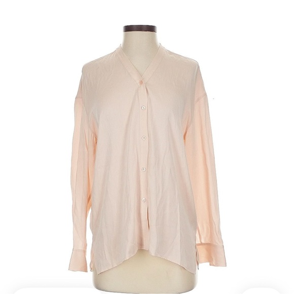 Vince Pink Button-Up long silt Blouse Top Size Small